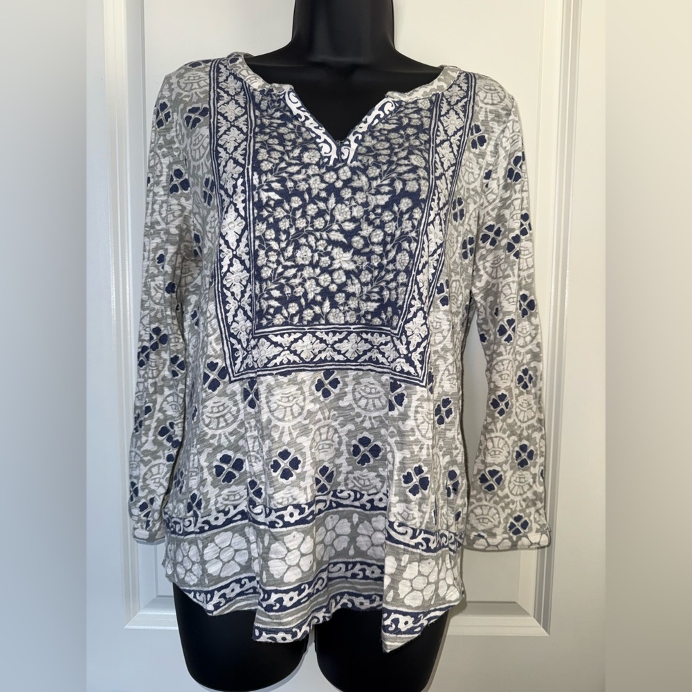 Lucky Brand Navy and White Women's Tunic Cotton/Modal Blend Size Medium Soft
